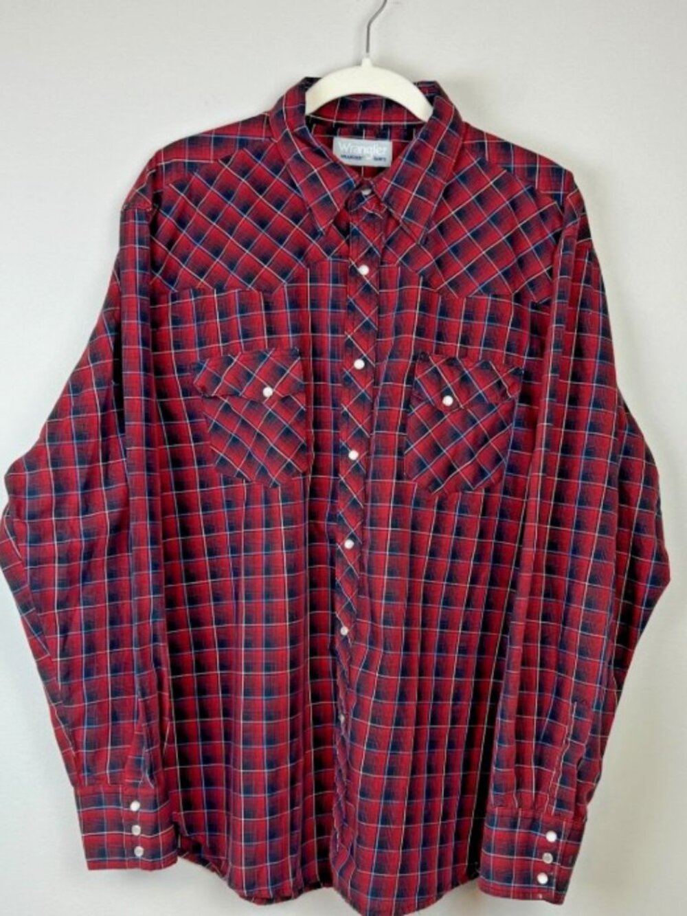 Wrangler Wrancher Men’s XL Red Plaid Western Pearl Snap Shirt